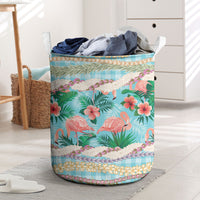 Flamingo Hawaii Summer Laundry Basket Hawaiian Lei Pakala Motifs Tropical Style
