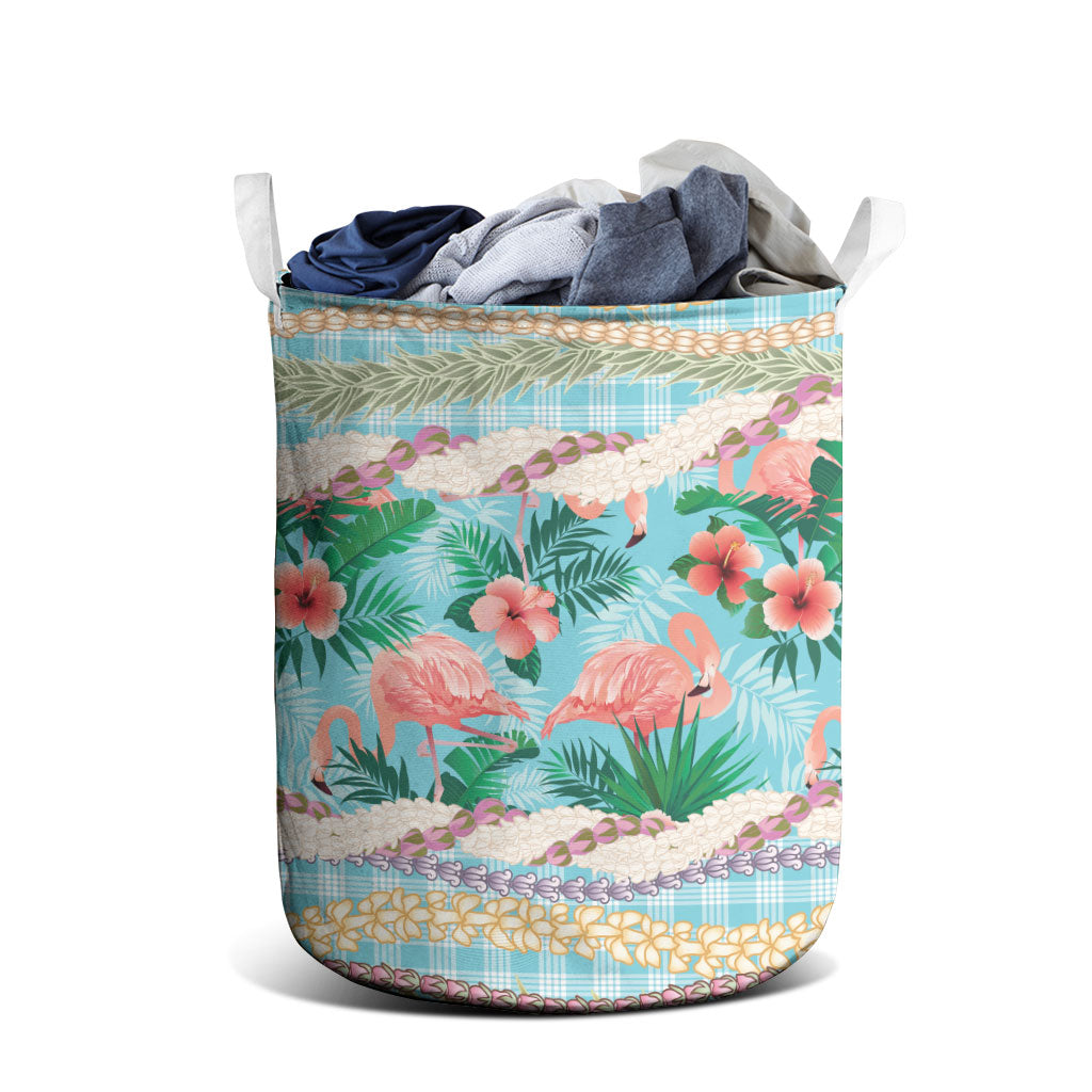 Flamingo Hawaii Summer Laundry Basket Hawaiian Lei Pakala Motifs Tropical Style