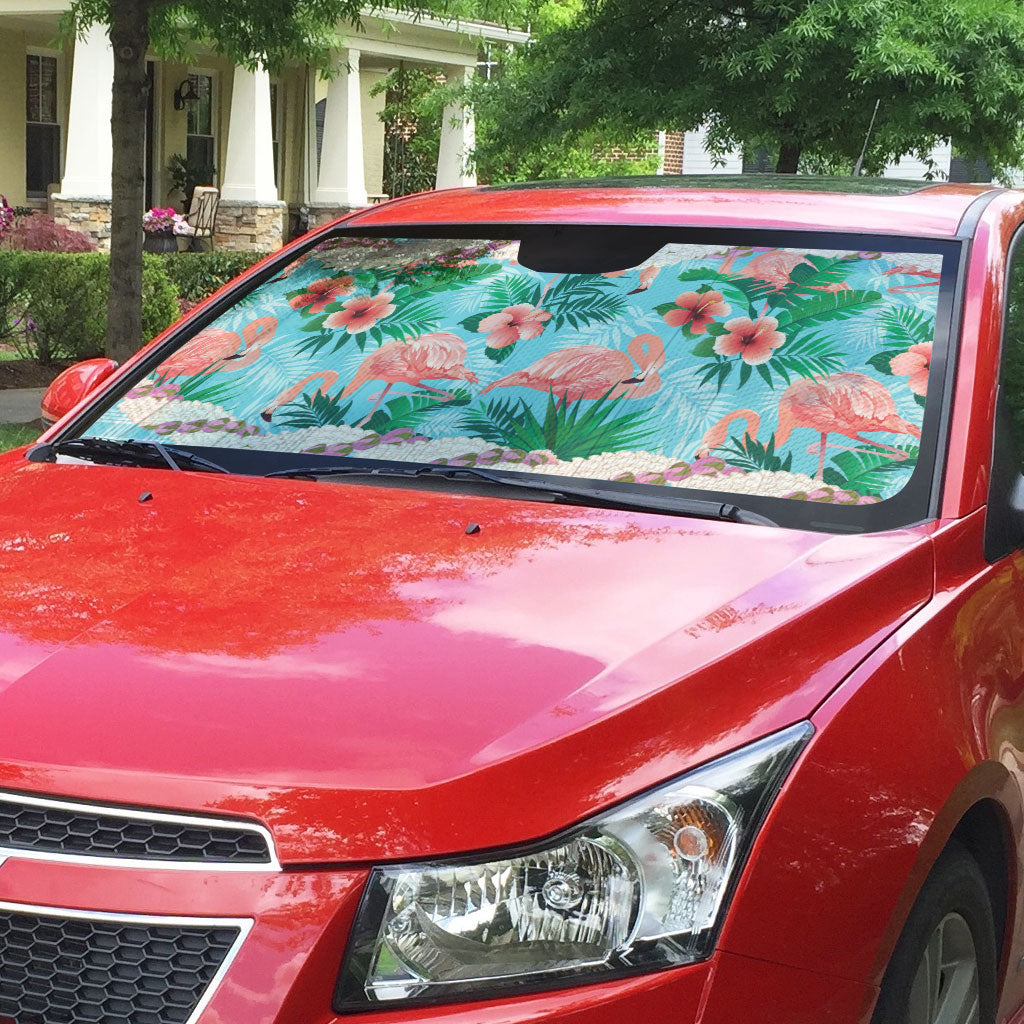 Flamingo Hawaii Summer Auto Sun Shade Hawaiian Lei Pakala Motifs Tropical Style