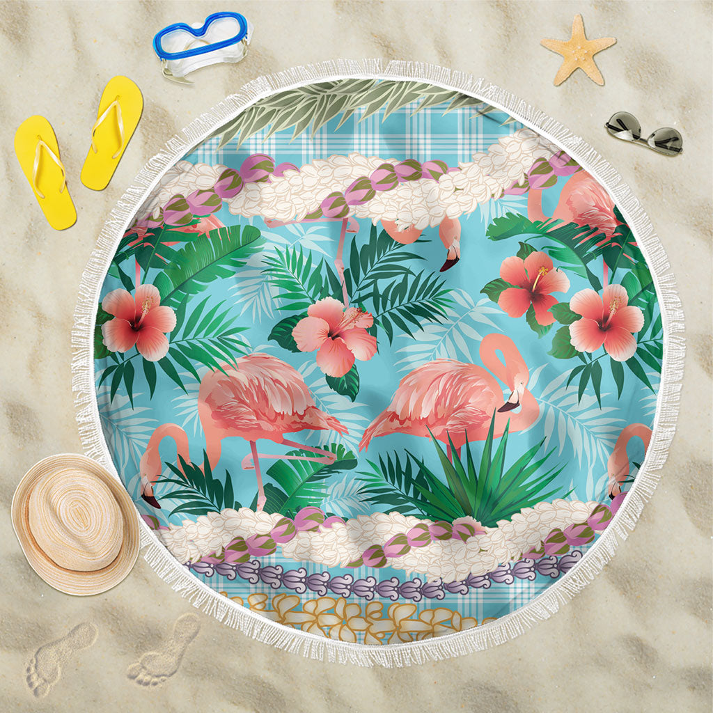 Flamingo Hawaii Summer Beach Blanket Hawaiian Lei Pakala Motifs Tropical Style LT14 One Size 150cm Cyan - Polynesian Pride