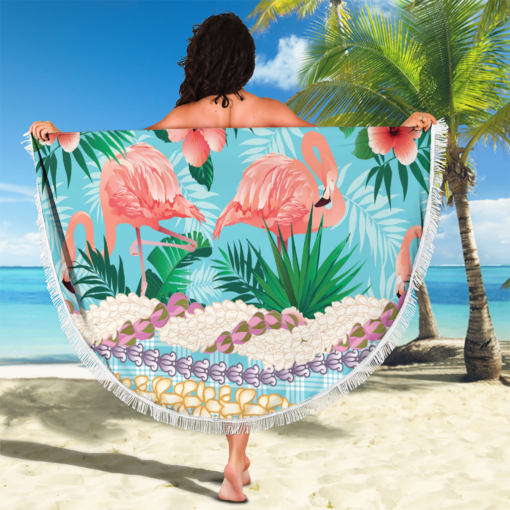 Flamingo Hawaii Summer Beach Blanket Hawaiian Lei Pakala Motifs Tropical Style