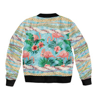 Flamingo Hawaii Summer Bomber Jacket Hawaiian Lei Pakala Motifs Tropical Style