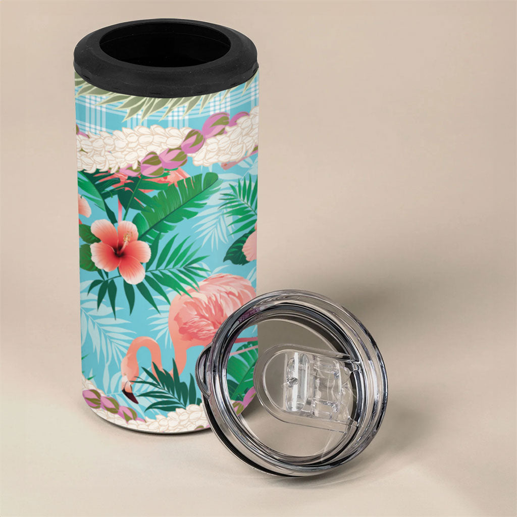 Flamingo Hawaii Summer 4 in 1 Can Cooler Tumbler Hawaiian Lei Pakala Motifs Tropical Style