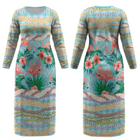 Flamingo Hawaii Summer Couples Matching Long Sleeve Bodycon Dress and Hawaiian Shirt Hawaiian Lei Pakala Motifs Tropical Style LT14 - Polynesian Pride