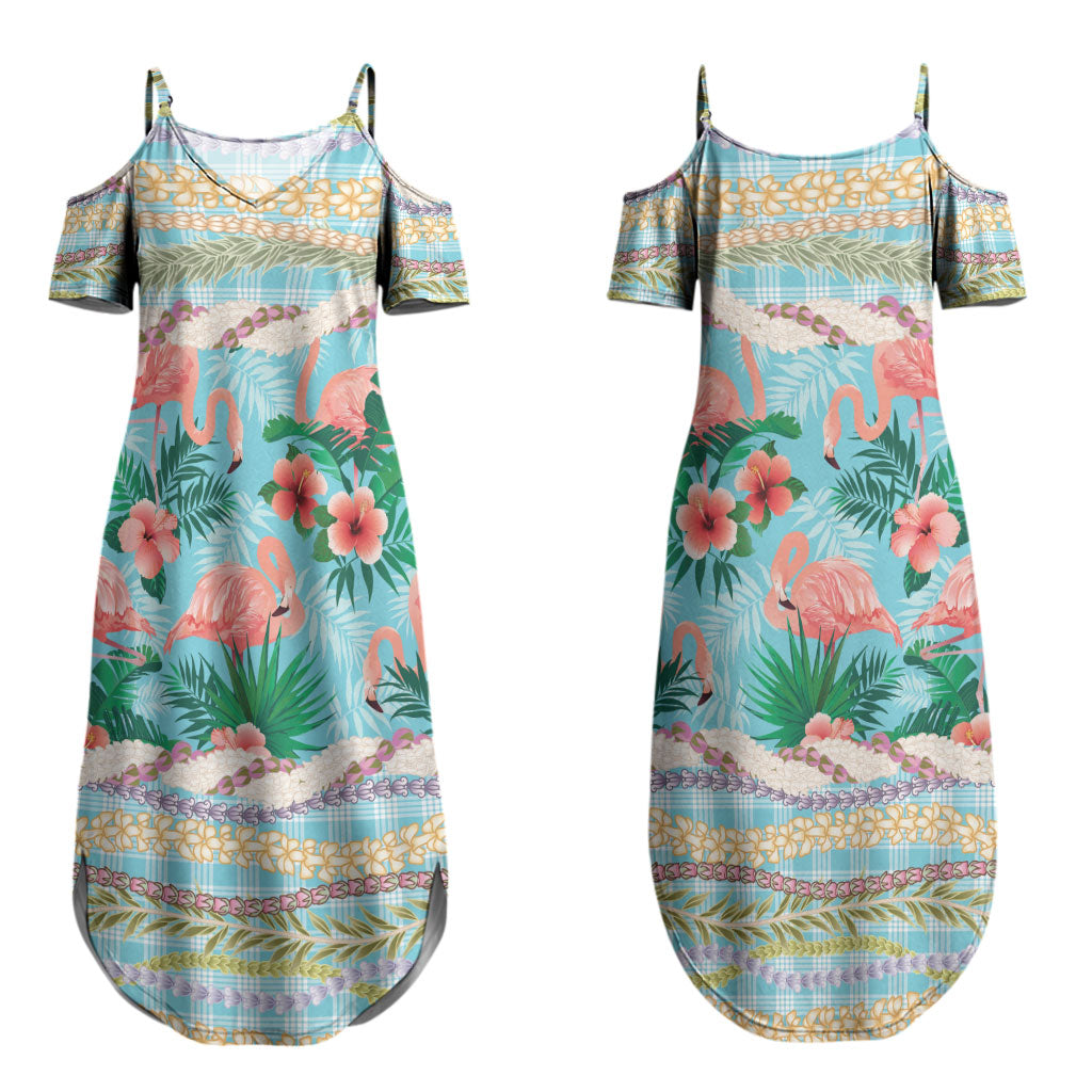 Flamingo Hawaii Summer Couples Matching Summer Maxi Dress and Hawaiian Shirt Hawaiian Lei Pakala Motifs Tropical Style LT14 - Polynesian Pride