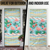 Flamingo Hawaii Summer Door Cover Hawaiian Lei Pakala Motifs Tropical Style