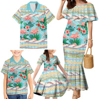 Flamingo Hawaii Summer Family Matching Mermaid Dress and Hawaiian Shirt Hawaiian Lei Pakala Motifs Tropical Style LT14 - Polynesian Pride