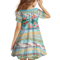 Flamingo Hawaii Summer Family Matching Off The Shoulder Long Sleeve Dress and Hawaiian Shirt Hawaiian Lei Pakala Motifs Tropical Style LT14 - Polynesian Pride