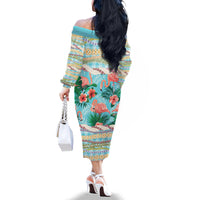 Flamingo Hawaii Summer Family Matching Off The Shoulder Long Sleeve Dress and Hawaiian Shirt Hawaiian Lei Pakala Motifs Tropical Style LT14 - Polynesian Pride