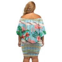 Flamingo Hawaii Summer Family Matching Off Shoulder Short Dress and Hawaiian Shirt Hawaiian Lei Pakala Motifs Tropical Style LT14 - Polynesian Pride