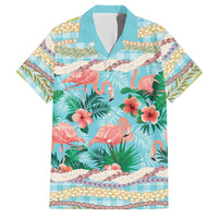 Flamingo Hawaii Summer Family Matching Tank Maxi Dress and Hawaiian Shirt Hawaiian Lei Pakala Motifs Tropical Style LT14 Dad's Shirt - Short Sleeve Cyan - Polynesian Pride