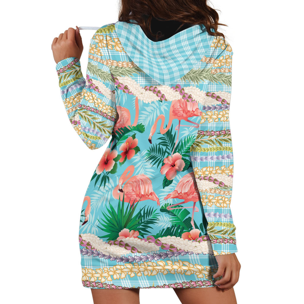 Flamingo Hawaii Summer Hoodie Dress Hawaiian Lei Pakala Motifs Tropical Style