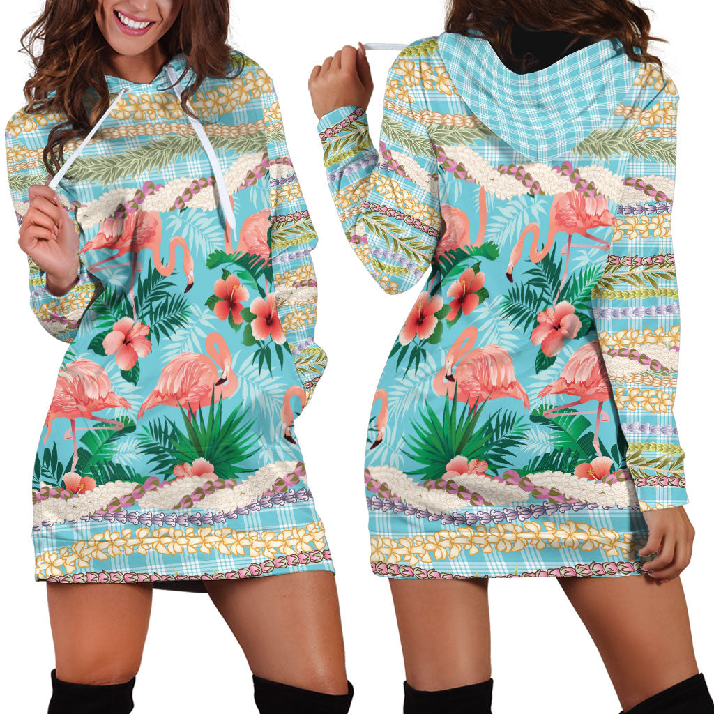 Flamingo Hawaii Summer Hoodie Dress Hawaiian Lei Pakala Motifs Tropical Style