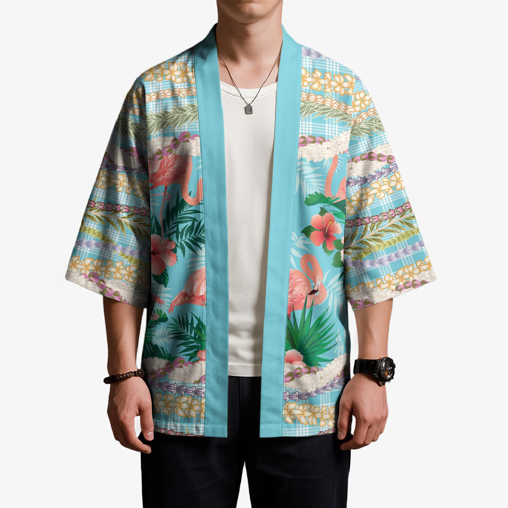 Flamingo Hawaii Summer Kimono Hawaiian Lei Pakala Motifs Tropical Style