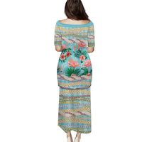 Flamingo Hawaii Summer Puletasi Hawaiian Lei Pakala Motifs Tropical Style