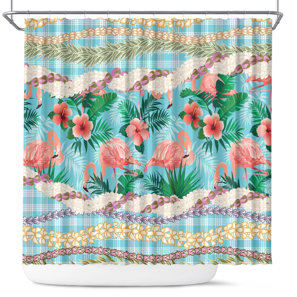 Flamingo Hawaii Summer Shower Curtain Hawaiian Lei Pakala Motifs Tropical Style LT14 Cyan - Polynesian Pride