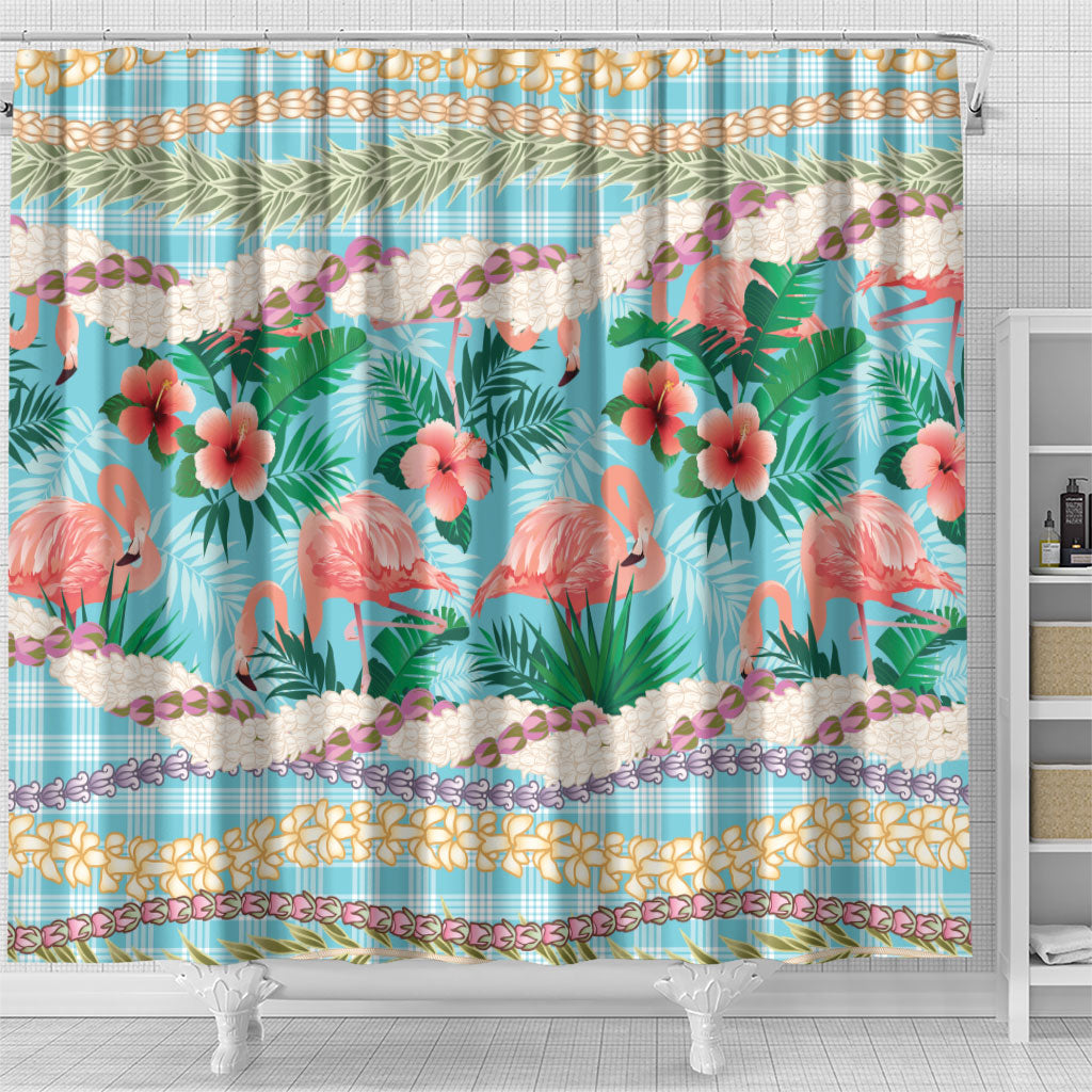 Flamingo Hawaii Summer Shower Curtain Hawaiian Lei Pakala Motifs Tropical Style