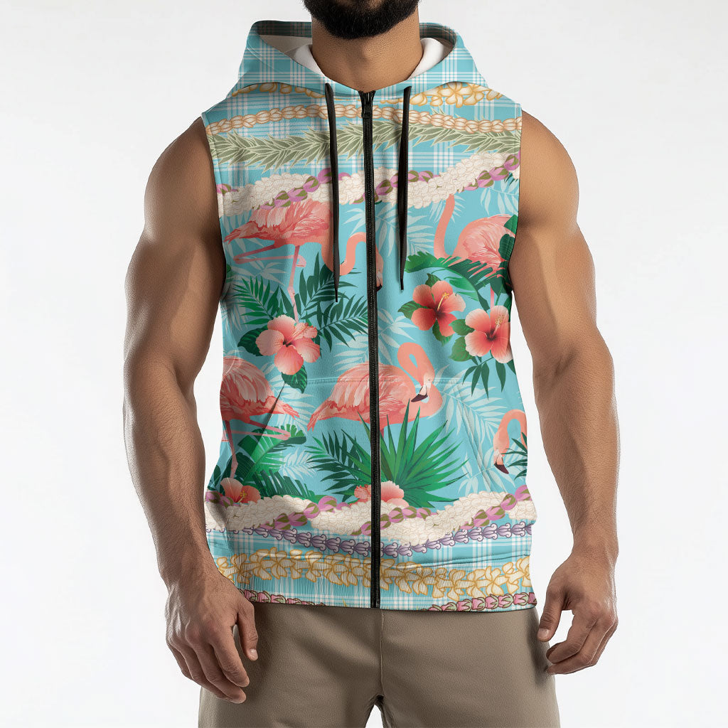 Flamingo Hawaii Summer Sleeveless Zip Hoodie Hawaiian Lei Pakala Motifs Tropical Style