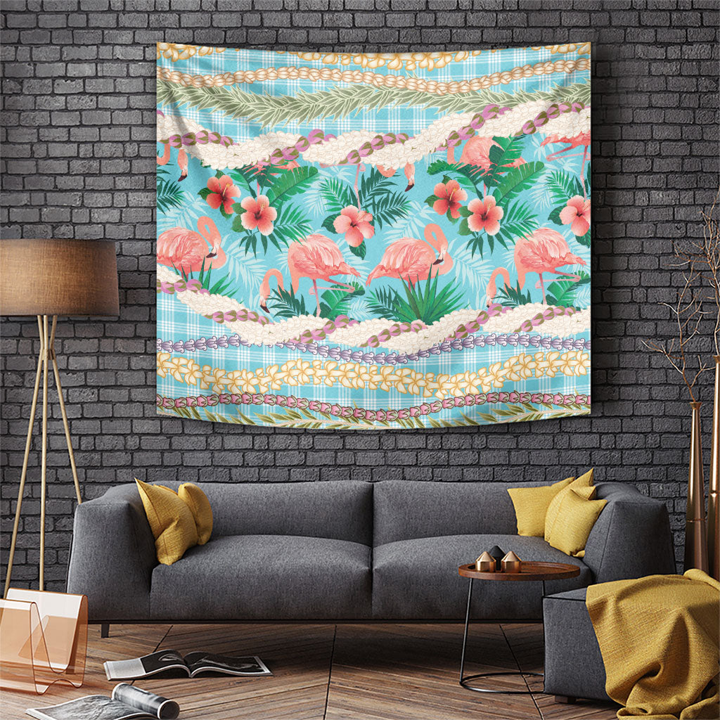 Flamingo Hawaii Summer Tapestry Hawaiian Lei Pakala Motifs Tropical Style LT14 Cyan - Polynesian Pride
