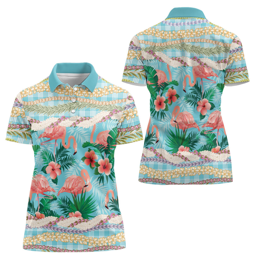 Flamingo Hawaii Summer Women Polo Shirt Hawaiian Lei Pakala Motifs Tropical Style