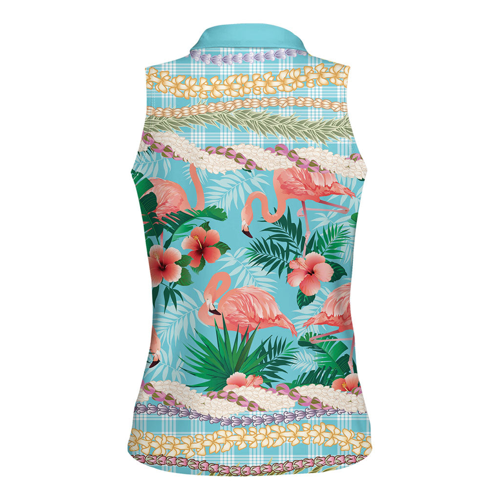 Flamingo Hawaii Summer Women Sleeveless Polo Shirt Hawaiian Lei Pakala Motifs Tropical Style
