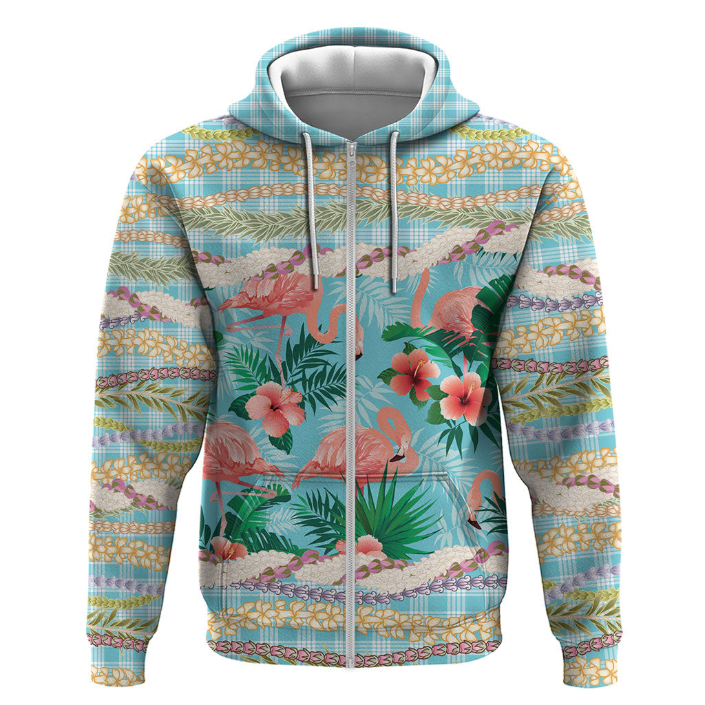 Flamingo Hawaii Summer Zip Hoodie Hawaiian Lei Pakala Motifs Tropical Style