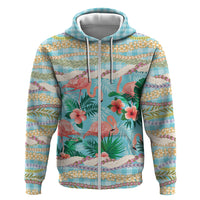 Flamingo Hawaii Summer Zip Hoodie Hawaiian Lei Pakala Motifs Tropical Style