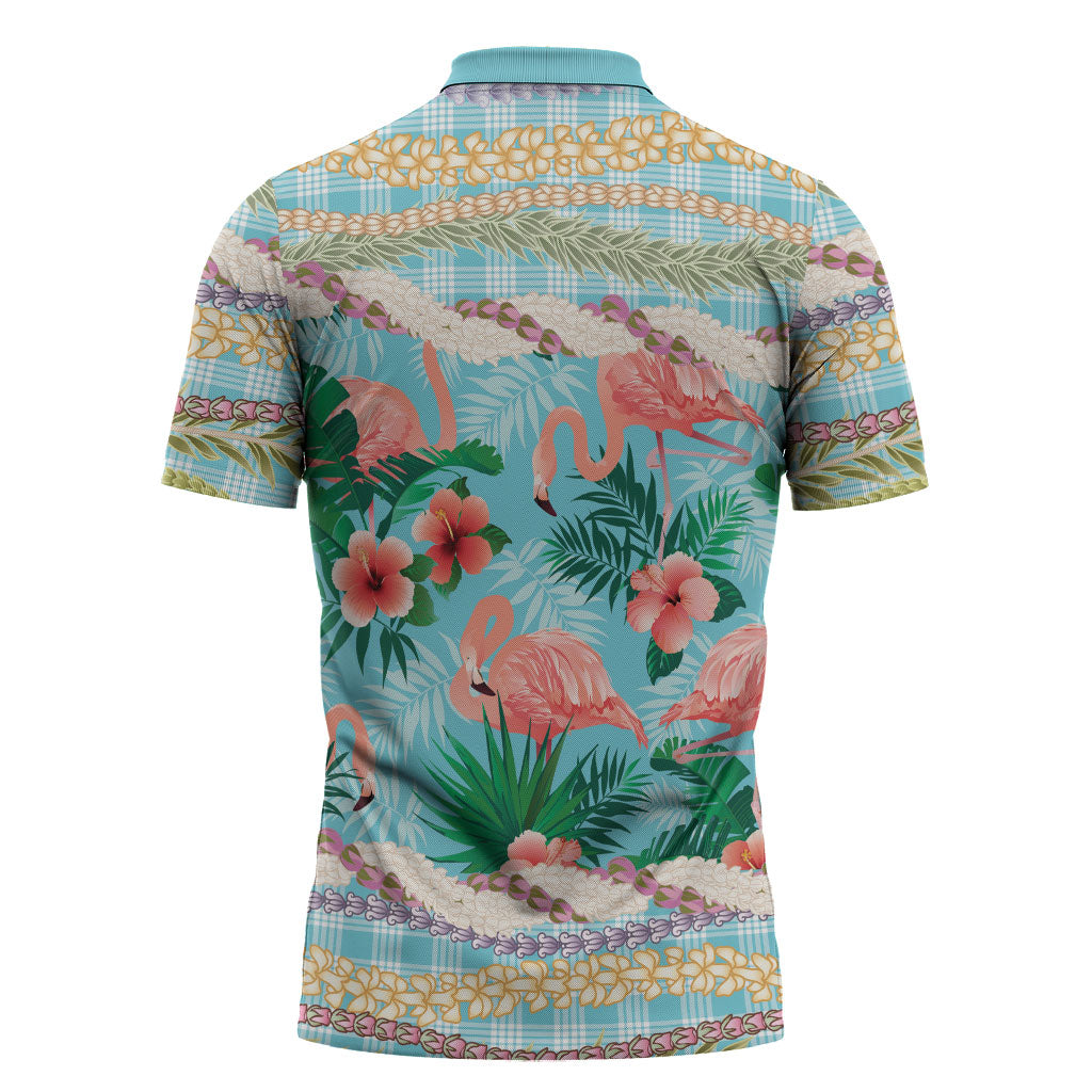 Flamingo Hawaii Summer Zipper Polo Shirt Hawaiian Lei Pakala Motifs Tropical Style
