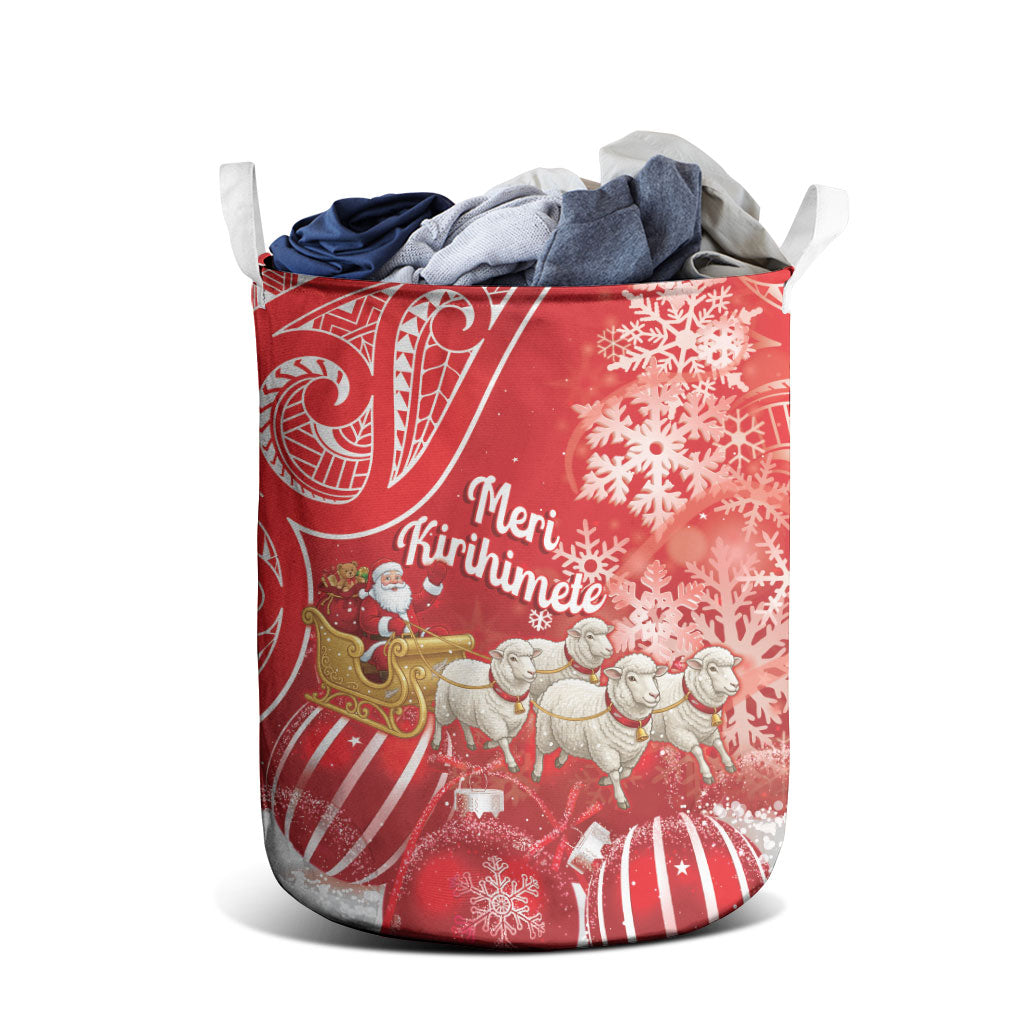 New Zealand Christmas In July Laundry Basket Funny Santa Sheep Meri Kirihimete Red
