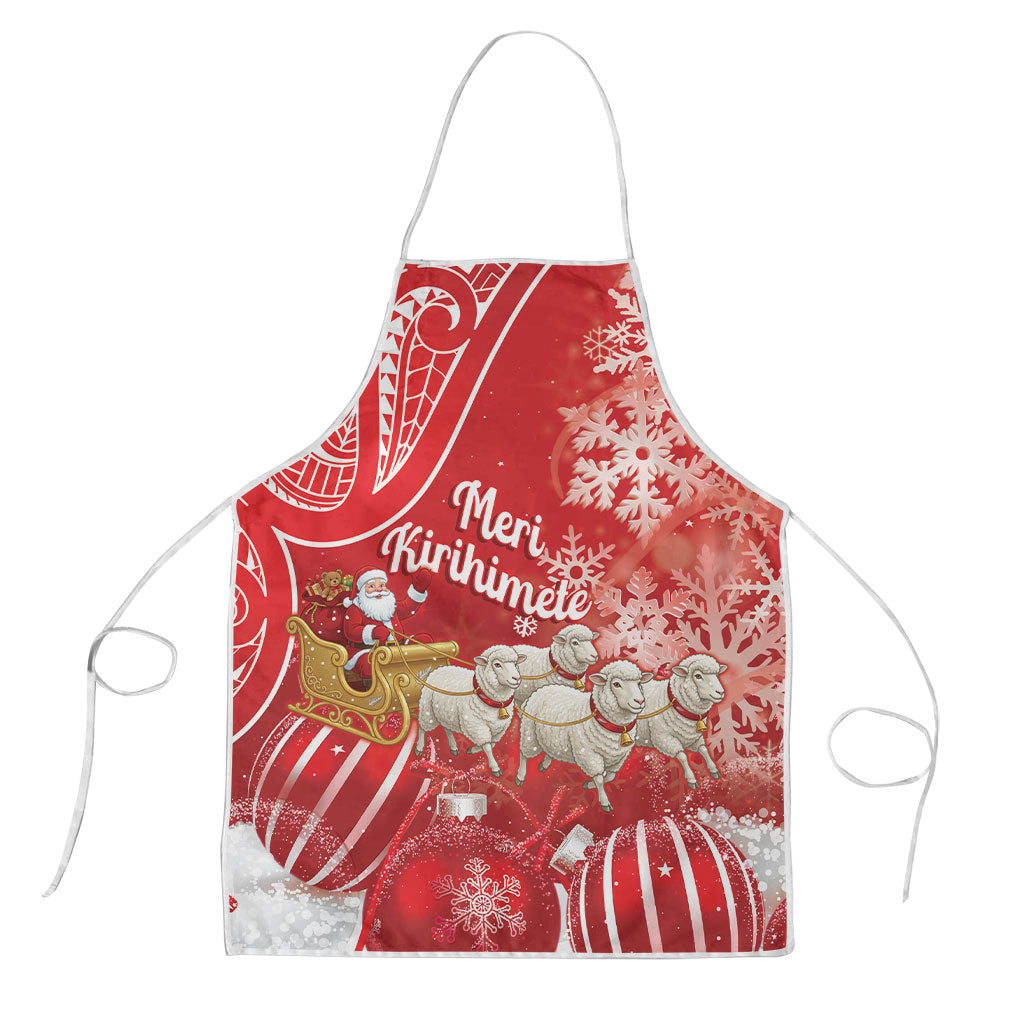 New Zealand Christmas In July Apron Funny Santa Sheep Meri Kirihimete Red LT14 Red - Polynesian Pride