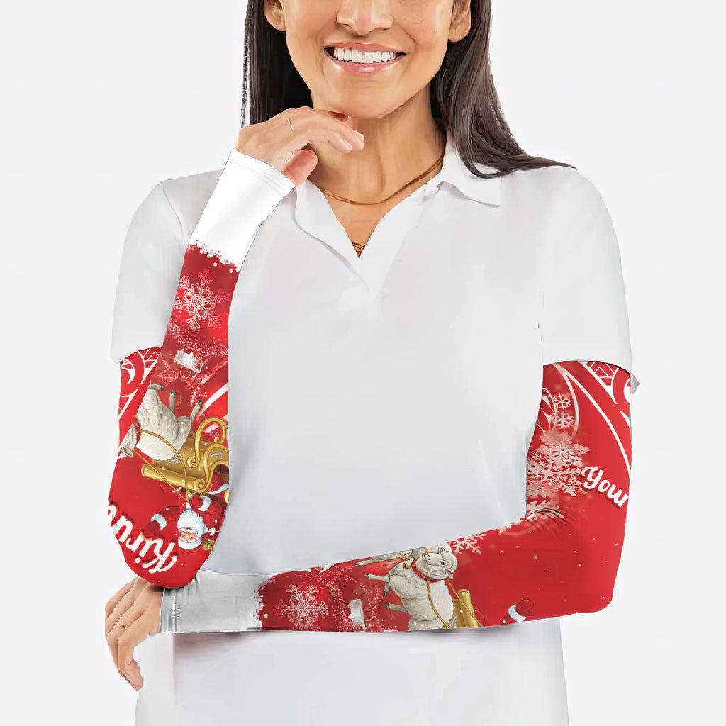 New Zealand Christmas In July Personalised Arm Sleeves Funny Santa Sheep Meri Kirihimete Red LT14 - Polynesian Pride