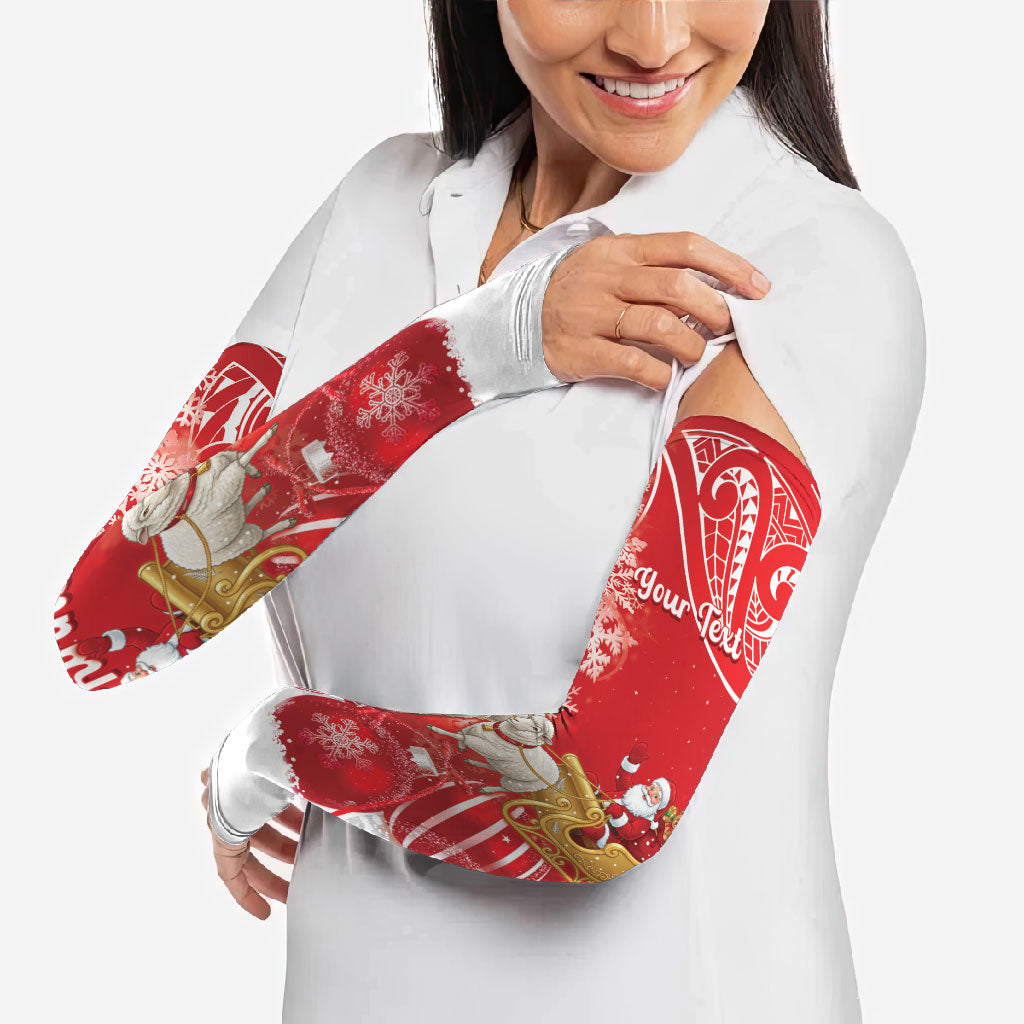 New Zealand Christmas In July Personalised Arm Sleeves Funny Santa Sheep Meri Kirihimete Red LT14 - Polynesian Pride
