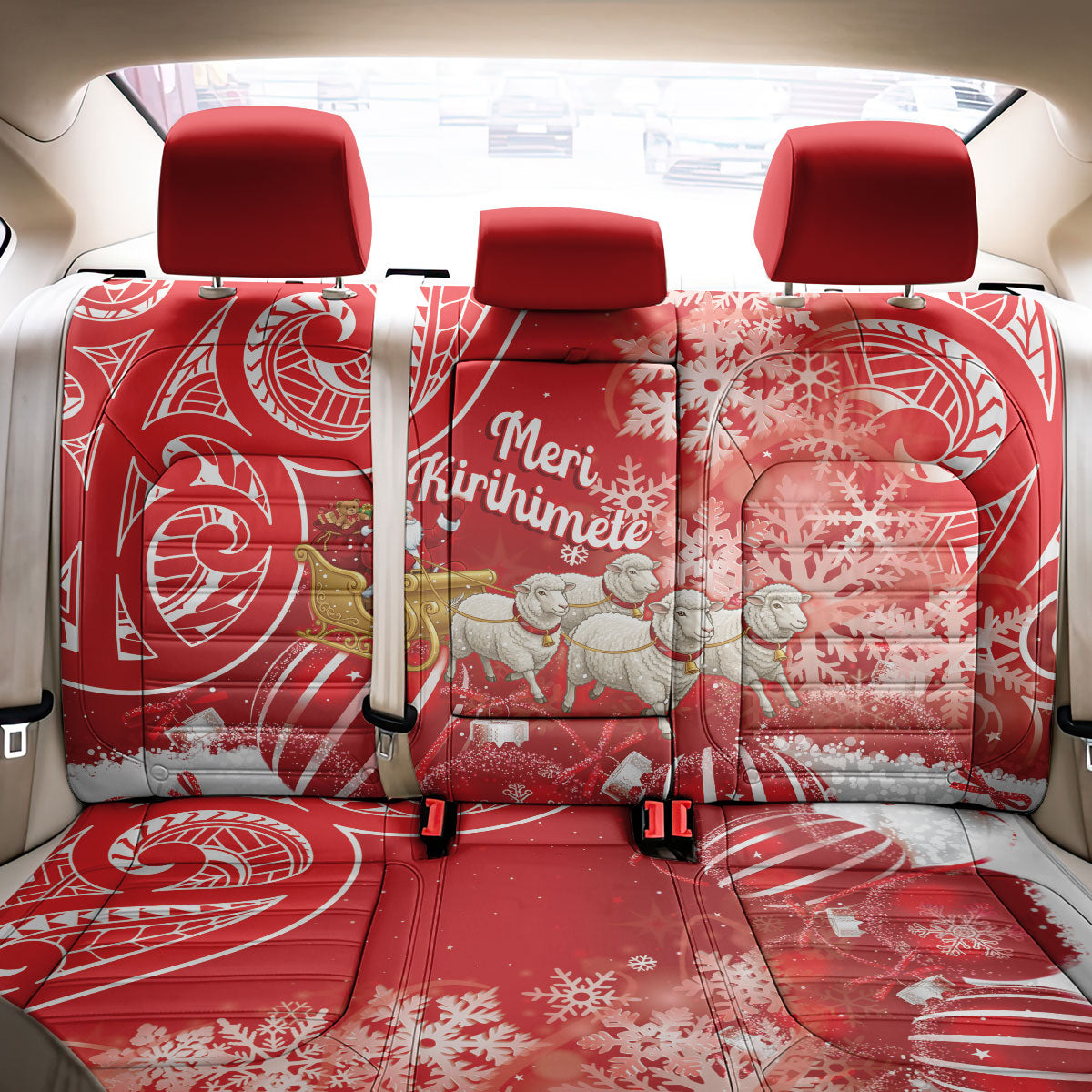 New Zealand Christmas In July Back Car Seat Cover Funny Santa Sheep Meri Kirihimete Red LT14 - Polynesian Pride