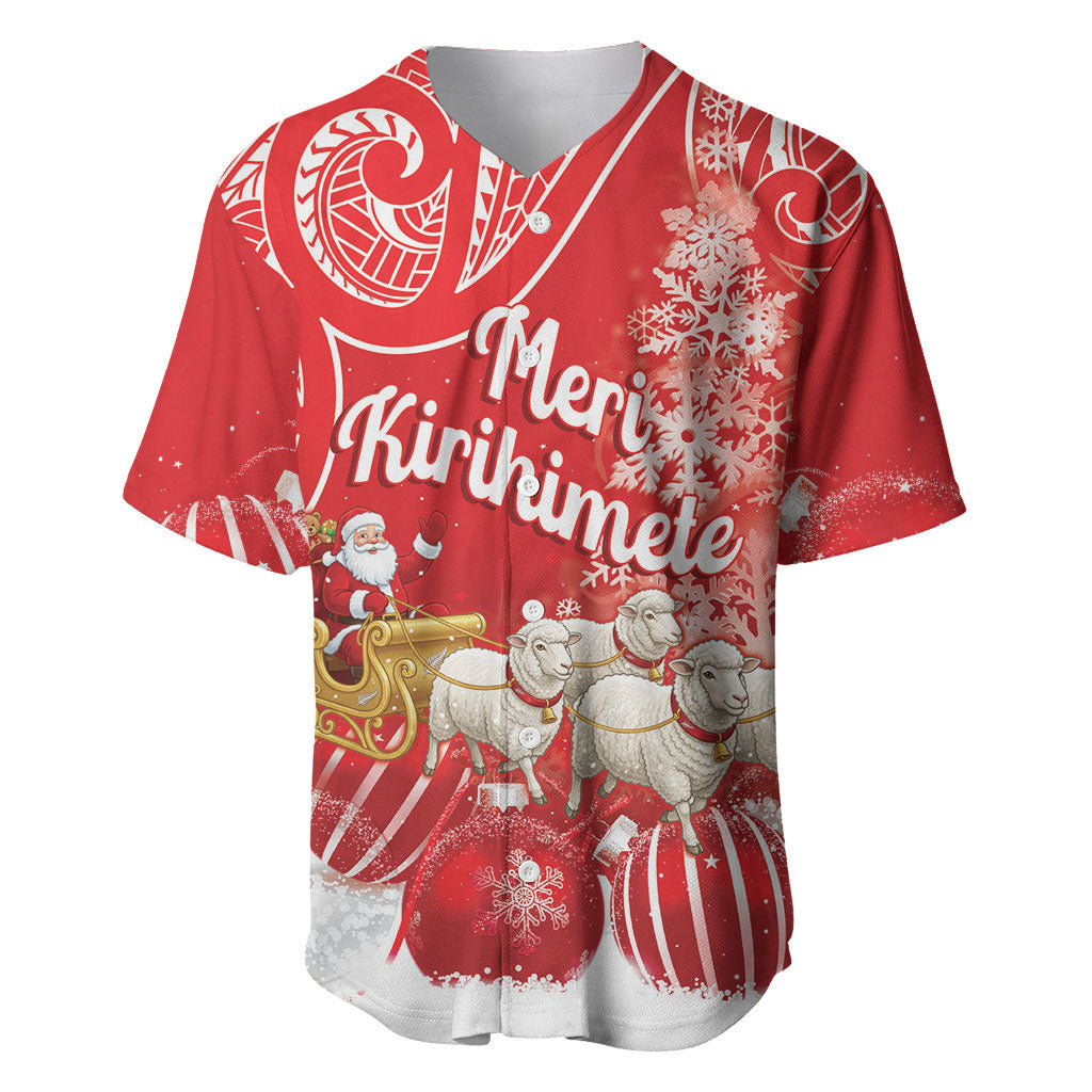 New Zealand Christmas In July Personalised Baseball Jersey Funny Santa Sheep Meri Kirihimete Red LT14 Red - Polynesian Pride