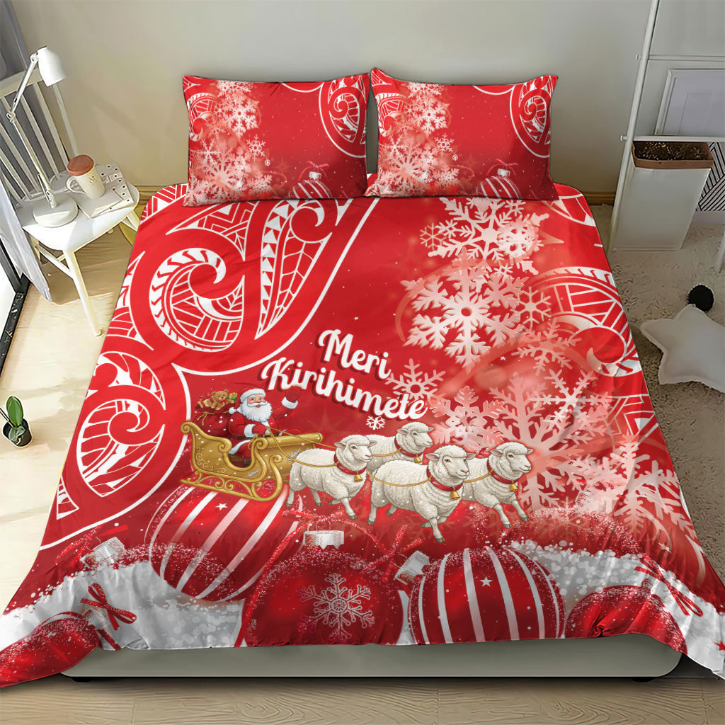 New Zealand Christmas In July Bedding Set Funny Santa Sheep Meri Kirihimete Red