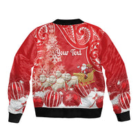 New Zealand Christmas In July Personalised Bomber Jacket Funny Santa Sheep Meri Kirihimete Red