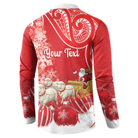 New Zealand Christmas In July Personalised Button Sweatshirt Funny Santa Sheep Meri Kirihimete Red