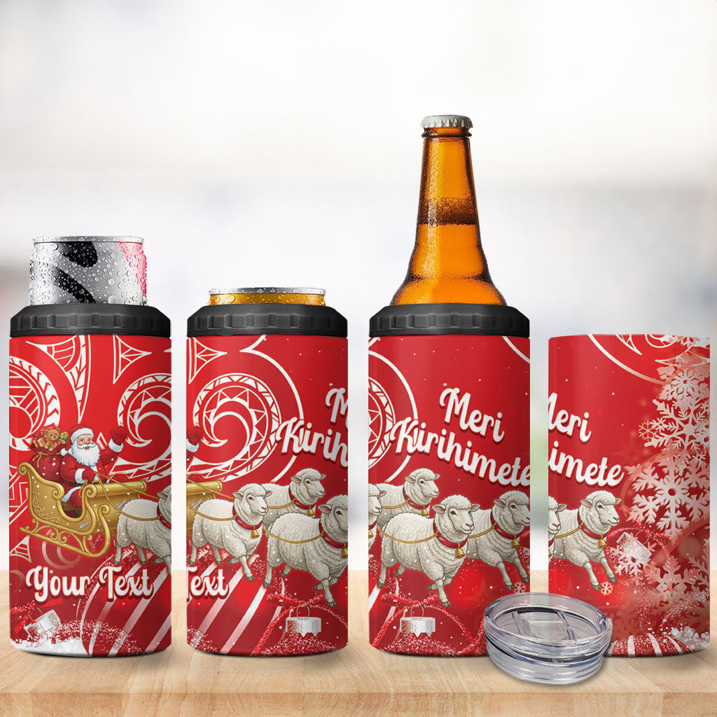New Zealand Christmas In July Personalised 4 in 1 Can Cooler Tumbler Funny Santa Sheep Meri Kirihimete Red LT14 - Polynesian Pride