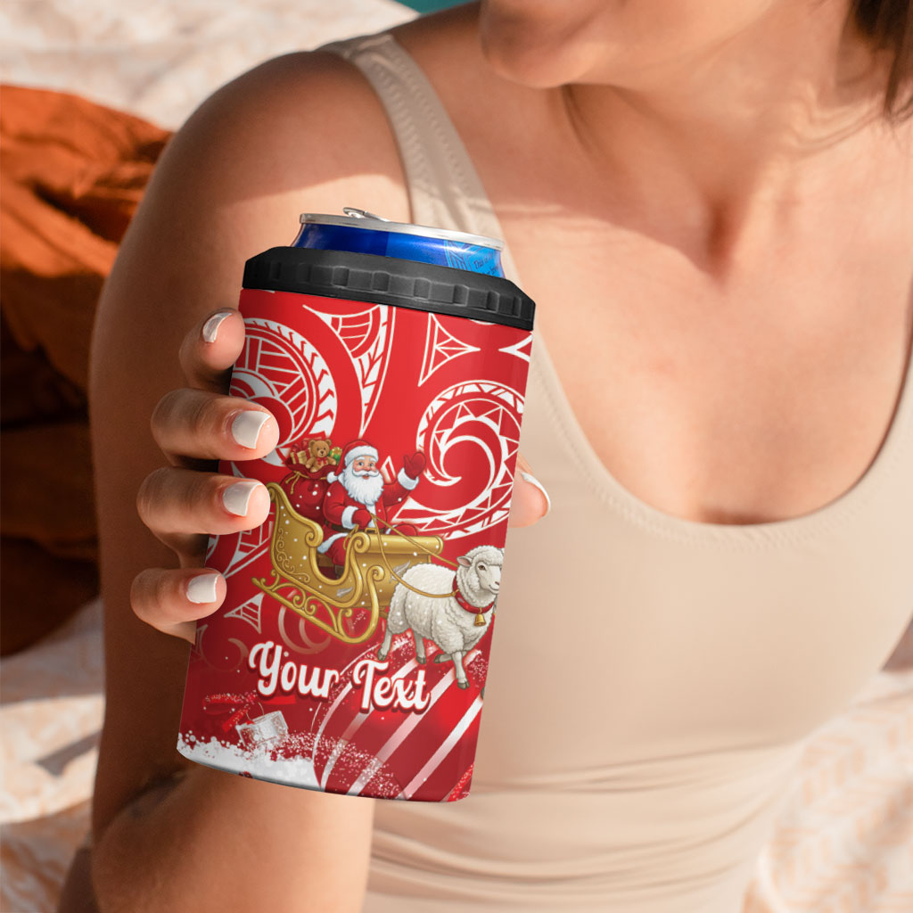 New Zealand Christmas In July Personalised 4 in 1 Can Cooler Tumbler Funny Santa Sheep Meri Kirihimete Red LT14 - Polynesian Pride