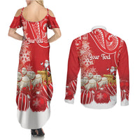New Zealand Christmas In July Personalised Couples Matching Summer Maxi Dress and Long Sleeve Button Shirt Funny Santa Sheep Meri Kirihimete Red LT14 - Polynesian Pride