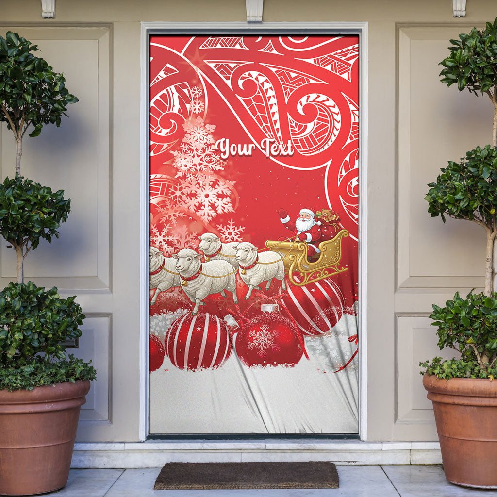 New Zealand Christmas In July Personalised Door Cover Funny Santa Sheep Meri Kirihimete Red LT14 Red - Polynesian Pride