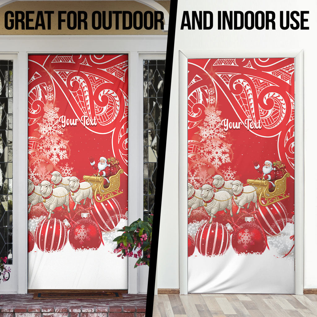New Zealand Christmas In July Personalised Door Cover Funny Santa Sheep Meri Kirihimete Red LT14 - Polynesian Pride