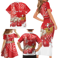 New Zealand Christmas In July Personalised Family Matching Short Sleeve Bodycon Dress and Hawaiian Shirt Funny Santa Sheep Meri Kirihimete Red LT14 - Polynesian Pride
