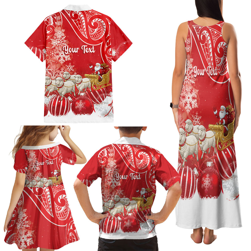 New Zealand Christmas In July Personalised Family Matching Tank Maxi Dress and Hawaiian Shirt Funny Santa Sheep Meri Kirihimete Red LT14 - Polynesian Pride
