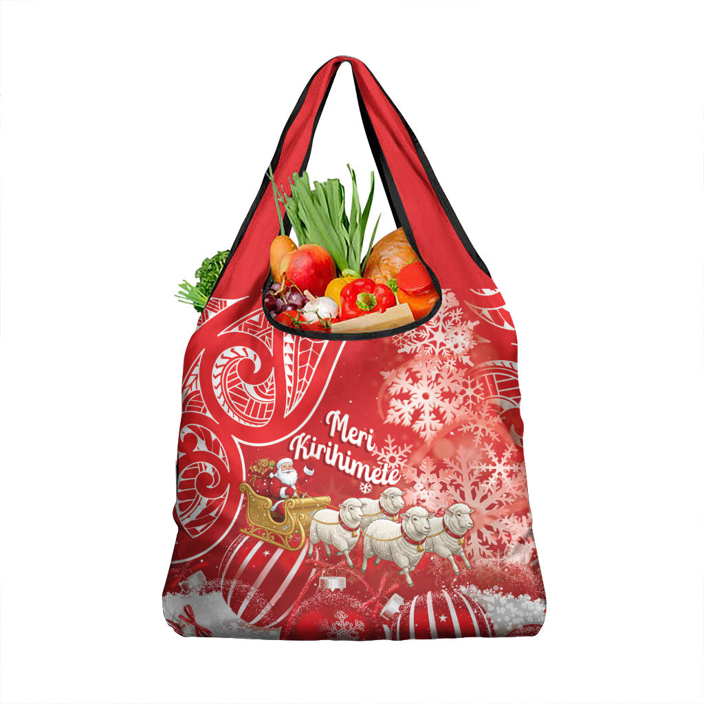 New Zealand Christmas In July Grocery Bag Funny Santa Sheep Meri Kirihimete Red LT14 1-pack One Size Red - Polynesian Pride