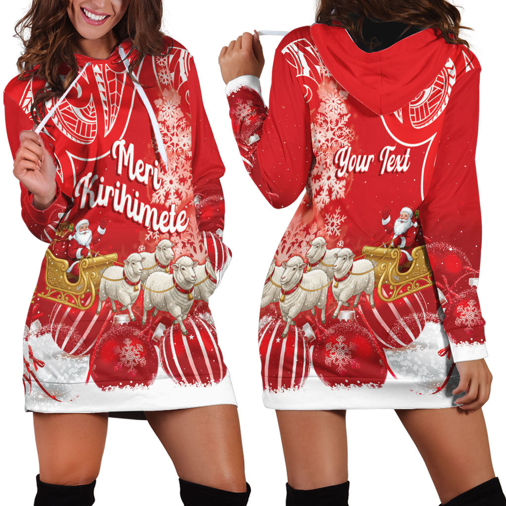New Zealand Christmas In July Personalised Hoodie Dress Funny Santa Sheep Meri Kirihimete Red LT14 - Polynesian Pride