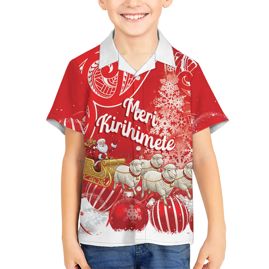 New Zealand Christmas In July Personalised Kid Hawaiian Shirt Funny Santa Sheep Meri Kirihimete Red LT14 Kid Red - Polynesian Pride