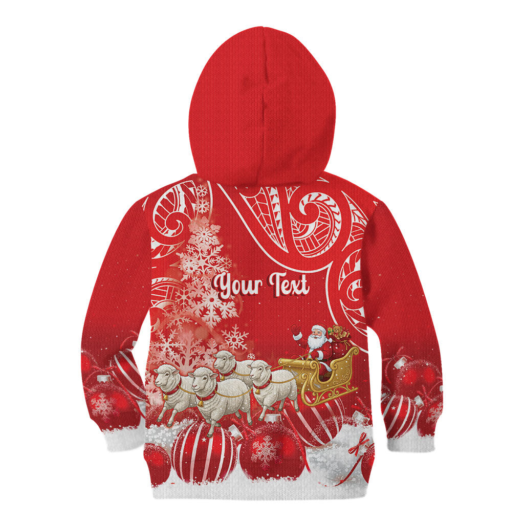 New Zealand Christmas In July Personalised Kid Hoodie Funny Santa Sheep Meri Kirihimete Red LT14 - Polynesian Pride