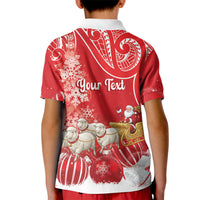 New Zealand Christmas In July Personalised Kid Polo Shirt Funny Santa Sheep Meri Kirihimete Red LT14 - Polynesian Pride