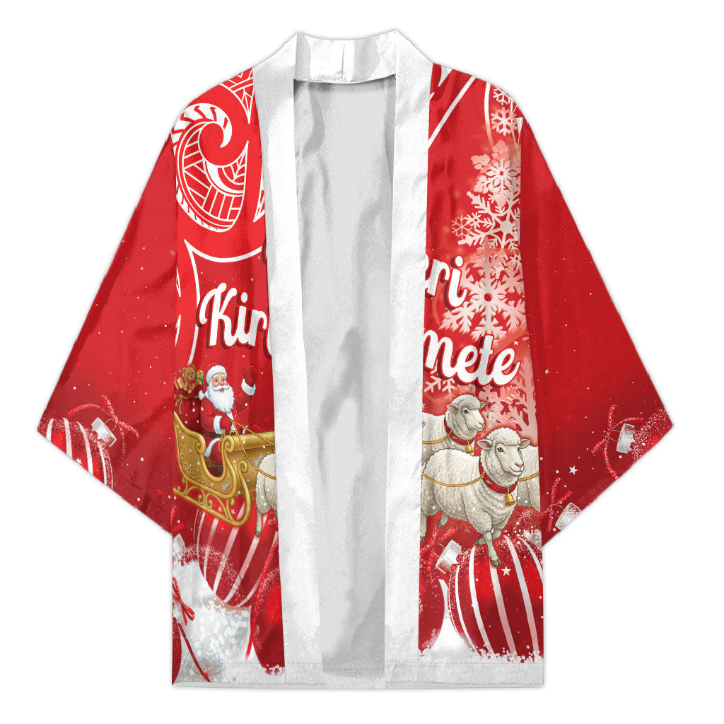 New Zealand Christmas In July Personalised Kimono Funny Santa Sheep Meri Kirihimete Red LT14 Unisex Red - Polynesian Pride